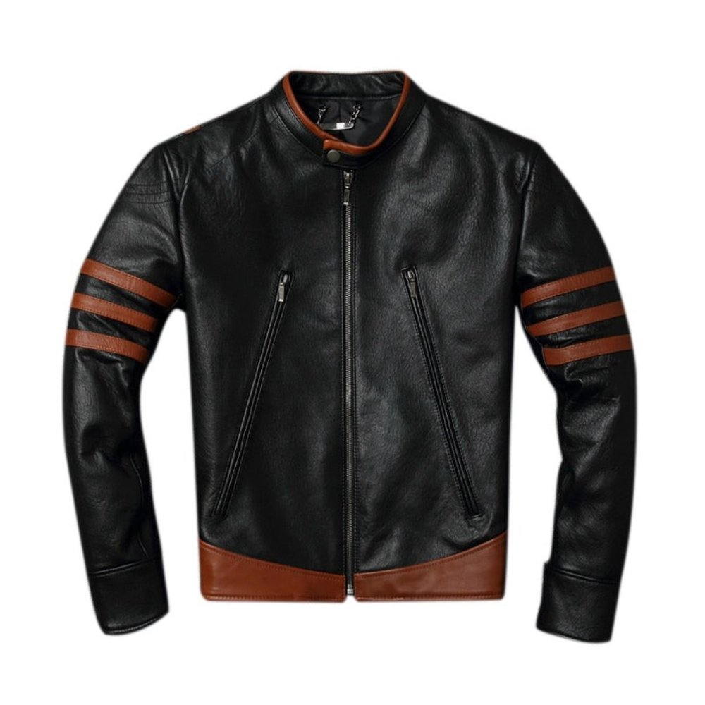 Bashwood Handmade Stripped Genuine Lambskin Leather Jacket